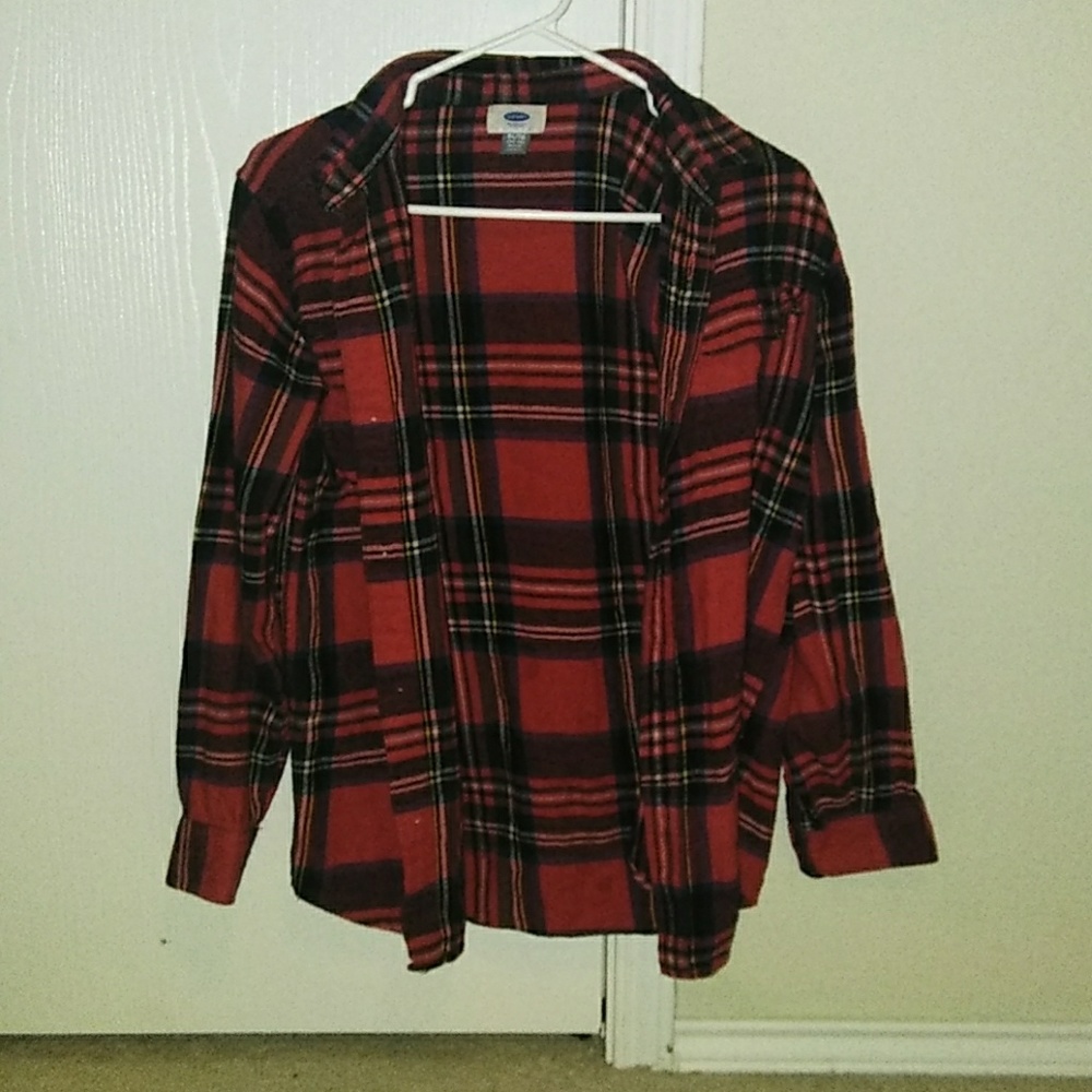 plaid red button down t-shirt